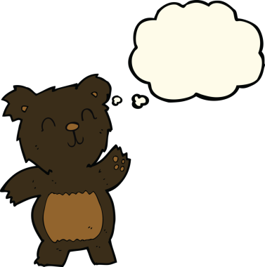 Bir insan tarafından çizilmiş düşünce baloncuklu kara ayı.