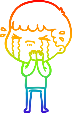 Gökkuşağı gradyan çizimi bir insan tarafından çizilmiş ağlayan bir karikatür adamı çiziyor.