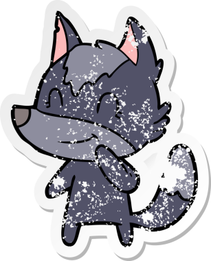 Bir insan tarafından çizilmiş dost canlısı bir kurdun sıkıntılı çıkartması.