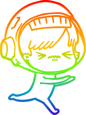 Gökkuşağı gradyan çizgi çizimi bir insan tarafından çizilmiş astronot bir kadın.