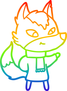 Gökkuşağı gradyan çizgisi. Bir insan tarafından çizilmiş dost bir kurt çizgi filmi.