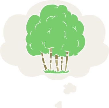 Düşünce baloncuğu olan çizgi film ağacı insan tarafından çizilmiş.