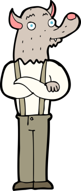 Bir insan tarafından çizilmiş karikatür dostu kurt adam.