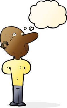 Bir insan tarafından çizilmiş düşünce balonlu kel bir adam.