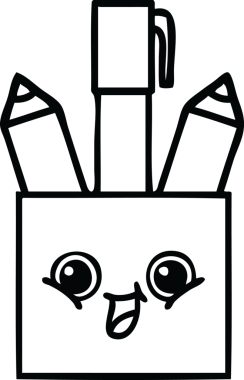 Bir insan tarafından çizilmiş kalem kabının çizgi çizimi