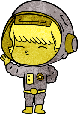 Bir insan tarafından çizilmiş meraklı astronot çizgi filmi.