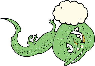 Bir insan tarafından çizilmiş düşünce balonlu Çin ejderhası çizgi filmi.