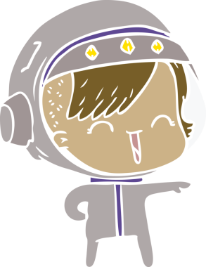 Bir insan tarafından çizilmiş mutlu düz renkli çizgi film kızı.