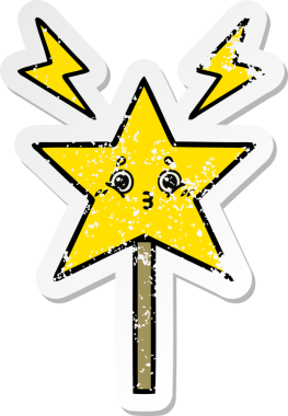 Bir insan tarafından çizilmiş sevimli bir çizgi film sihirli değneğinin sıkıntılı çıkartması.