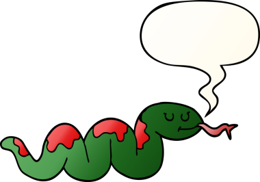 Bir insan tarafından çizilmiş, konuşma baloncuklu çizgi film yılanı.