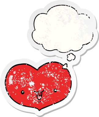 İnsan tarafından çizilmiş yıpranmış bir çıkartma gibi düşünce balonlu çizgi film karakteri.