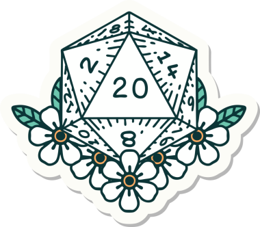 Bir insan tarafından çizilmiş 20 D20 zarının etiketi.