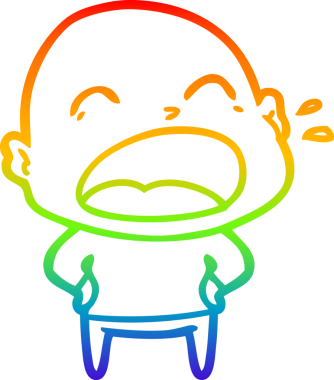 Gökkuşağı gradyan çizgi çizimi. Bir insan tarafından çizilmiş kel adam diye bağıran çizgi film.