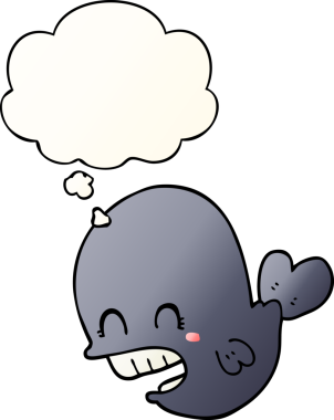 Düşünce baloncuğu olan karikatür balinası bir insan tarafından çizilmiş.