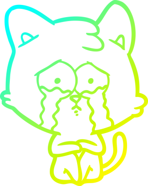 Bir insan tarafından çizilmiş ağlayan kedi çizgi filminin soğuk gradyan çizgisi.