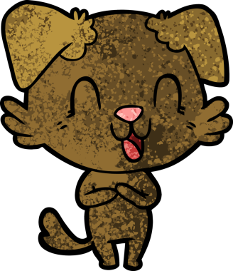 Bir insan tarafından çizilmiş gülen çizgi film köpeği.