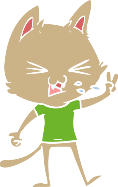 Bir insan tarafından çizilmiş düz renkli çizgi film kedisi.