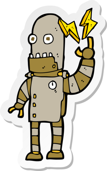 Bir insan tarafından çizilmiş eski bir robotun çıkartması.