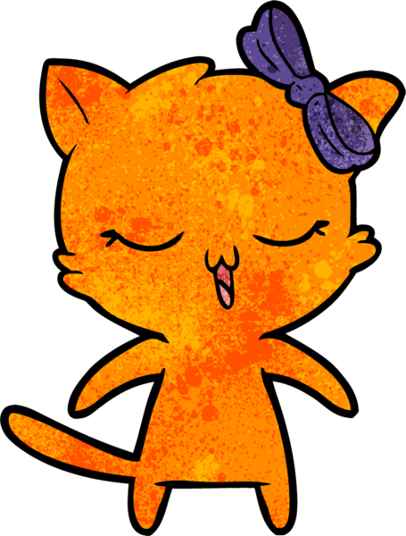 Bir insan tarafından çizilmiş kafasında yay olan çizgi film kedisi.