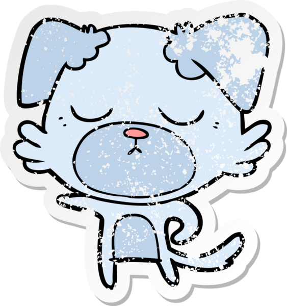 Bir insan tarafından çizilmiş şirin bir köpeğin sıkıntılı çıkartması.