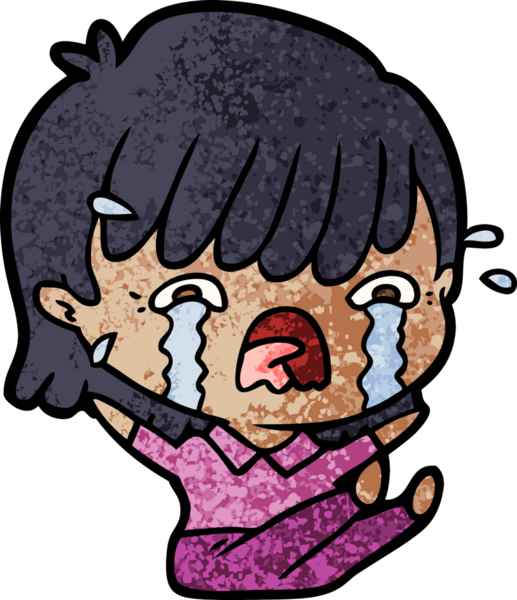 Bir insan tarafından çizilmiş ağlayan çizgi film kızı.