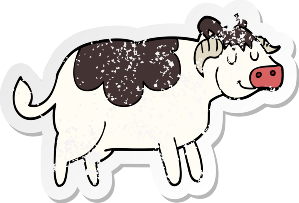 Bir insan tarafından çizilmiş karikatür ineğinin sıkıntılı çıkartması.