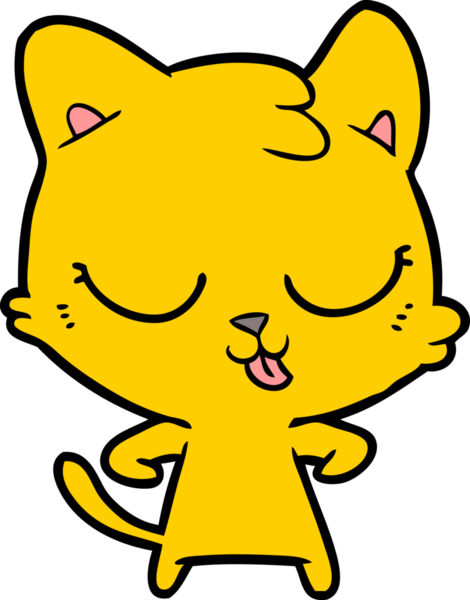 Bir insan tarafından çizilmiş mutlu çizgi film kedisi.