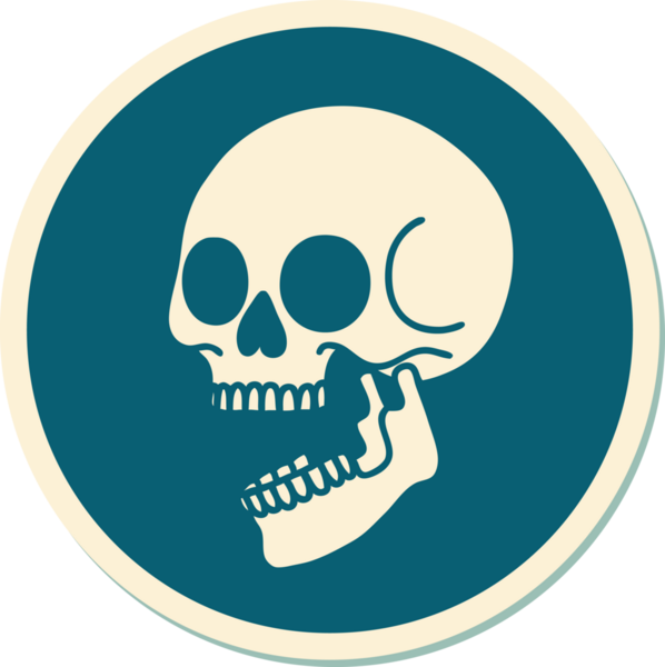 Bir insan tarafından çizilmiş bir kafatasının geleneksel stiliyle dövme çıkartması.