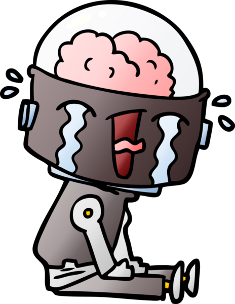 Bir insan tarafından çizilmiş ağlayan robot çizgi film.