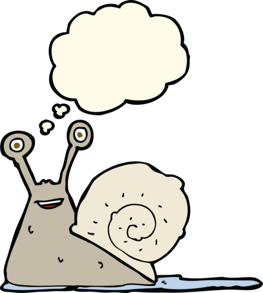 Bir insan tarafından çizilmiş düşünce balonlu çizgi film salyangozu.