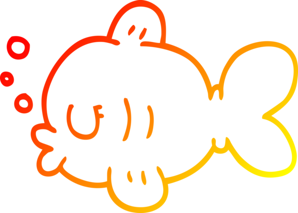 Bir insan tarafından çizilmiş yüzen karikatür balığının sıcak çizgi çizimi