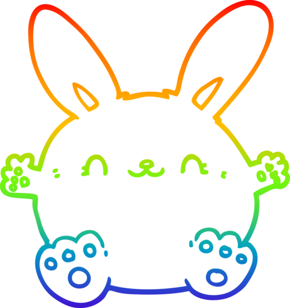 Gökkuşağı gradyan çizgisi. Bir insan tarafından çizilmiş şirin bir tavşan çizimi.