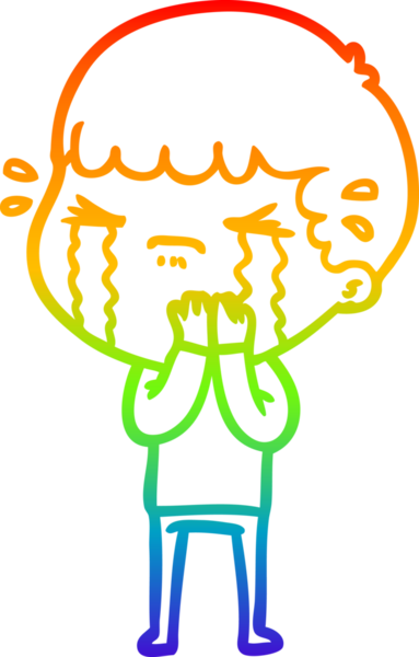 Gökkuşağı gradyan çizimi bir insan tarafından çizilmiş ağlayan bir karikatür adamı çiziyor.