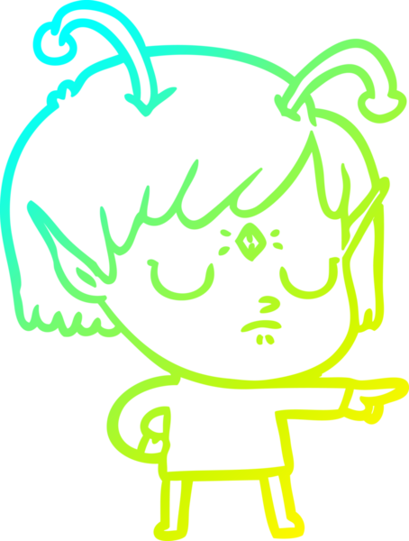 Bir insan tarafından çizilmiş bir uzaylı kız çizgi filmi.