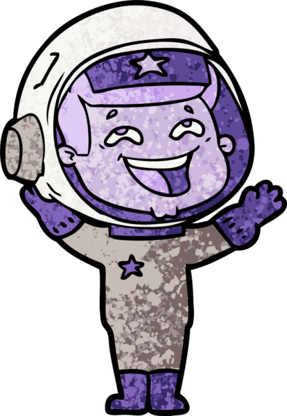 Bir insan tarafından çizilmiş gülen astronot çizgi filmi.