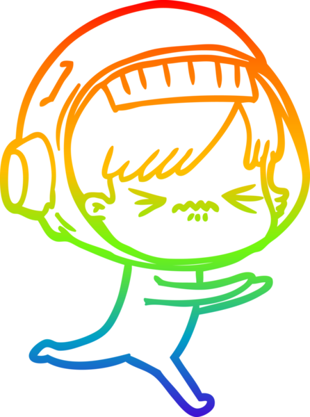 Gökkuşağı gradyan çizgi çizimi bir insan tarafından çizilmiş astronot bir kadın.