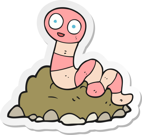 sticker of a cartoon earthworm drawn by a human