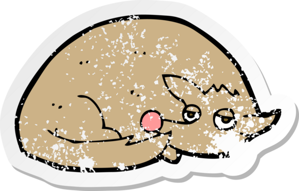 Bir insan tarafından çizilmiş kıvrımlı bir köpeğin gerilmiş çıkartması.