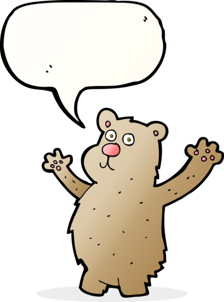 Bir insan tarafından çizilmiş konuşma balonlu komik bir ayı.