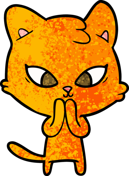 Bir insan tarafından çizilmiş sevimli çizgi film kedisi.