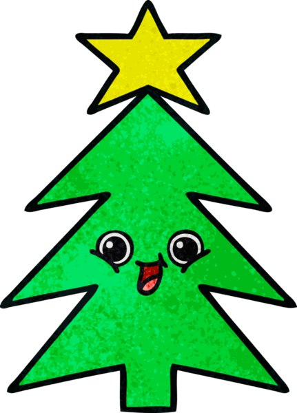 Bir insan tarafından çizilmiş bir Noel ağacının retro grunge desenli karikatürü