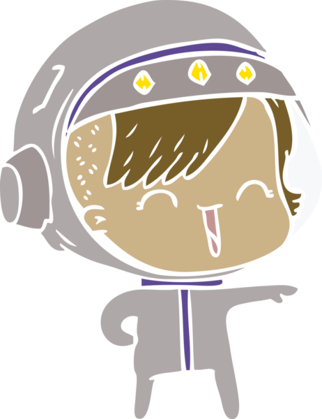 Bir insan tarafından çizilmiş mutlu düz renkli çizgi film kızı.