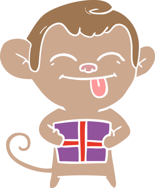 Bir insan tarafından çizilmiş komik düz renkli çizgi film maymunu.