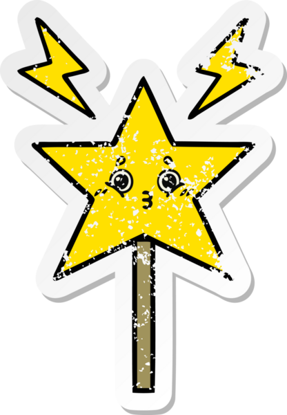 Bir insan tarafından çizilmiş sevimli bir çizgi film sihirli değneğinin sıkıntılı çıkartması.