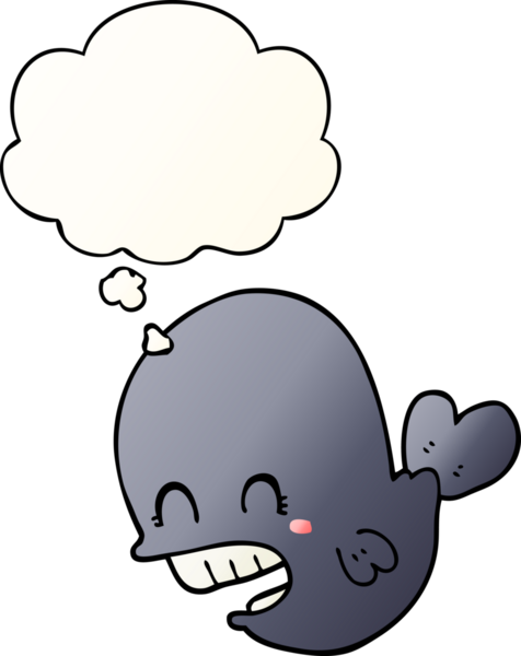 Düşünce baloncuğu olan karikatür balinası bir insan tarafından çizilmiş.