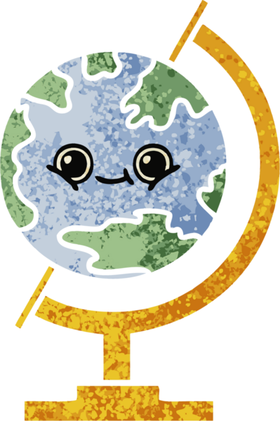 Bir insan tarafından çizilmiş bir dünyanın retro çizim stili karikatürü