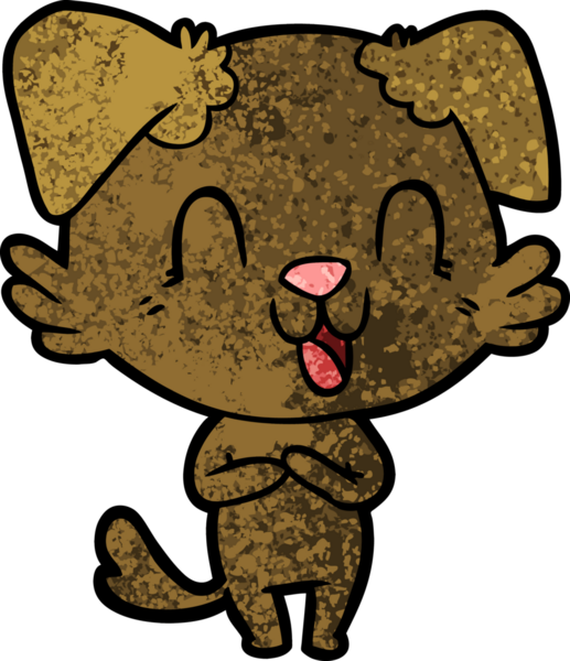 Bir insan tarafından çizilmiş gülen çizgi film köpeği.