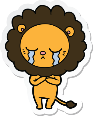 Bir insan tarafından çizilmiş ağlayan çizgi film aslanının çıkartması.