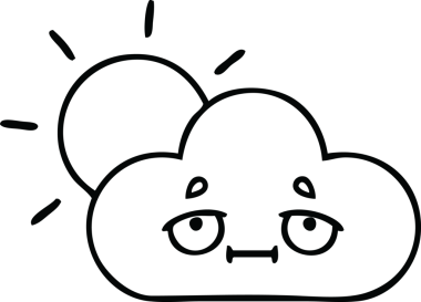 Bir insan tarafından çizilmiş fırtına bulutu ve güneş çizimleri.