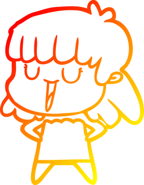 Bir insan tarafından çizilmiş gülen çizgi film kadını çizimi.